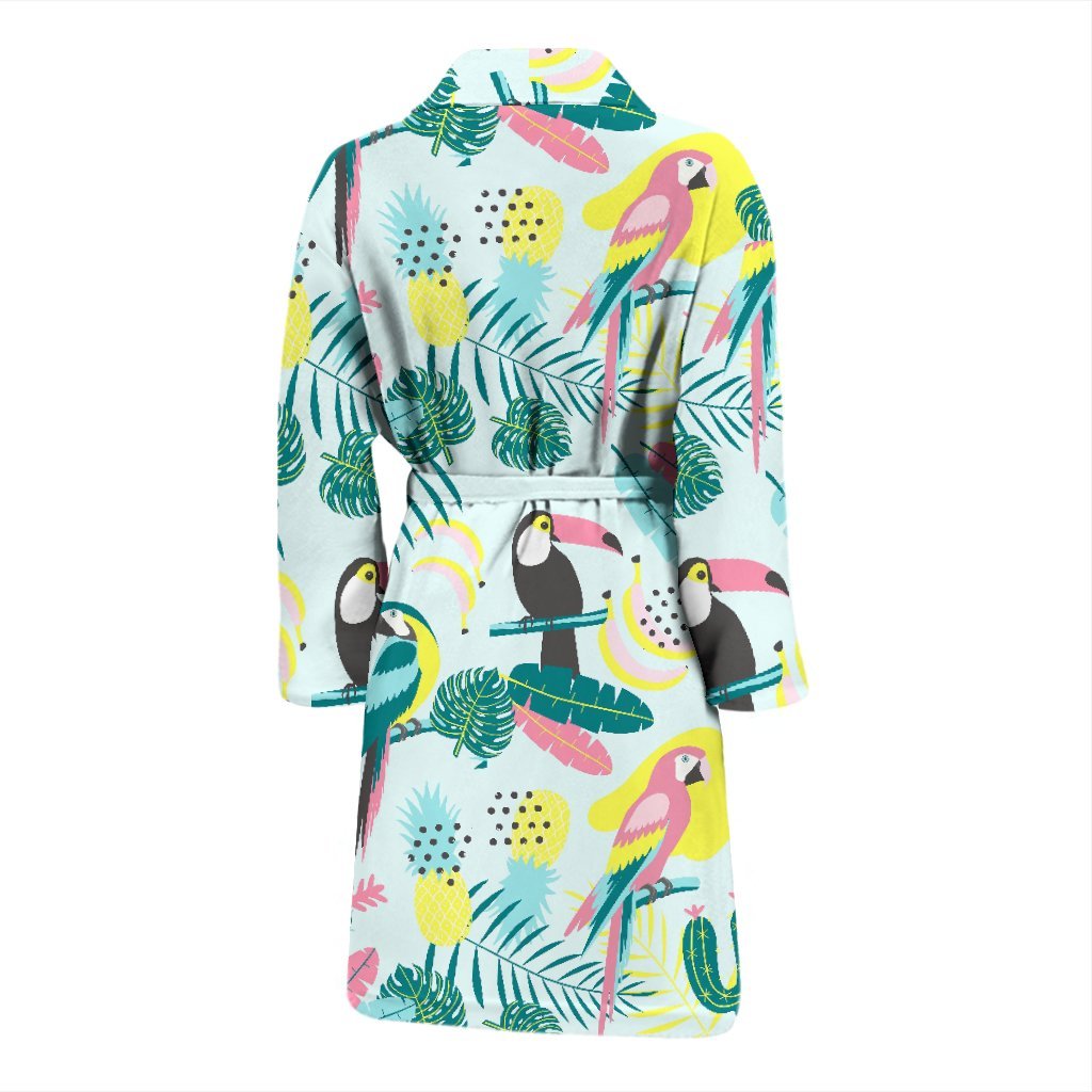 Pastal Parrot Bird Floral Pattern Print Men Long Robe-grizzshop