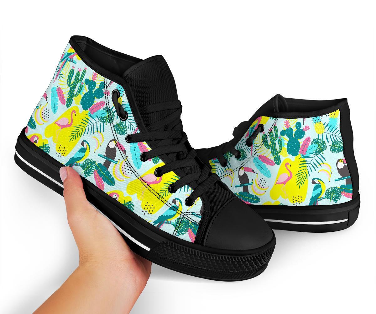 Pastal Parrot Bird Floral Pattern Print Men Women's High Top Shoes-grizzshop