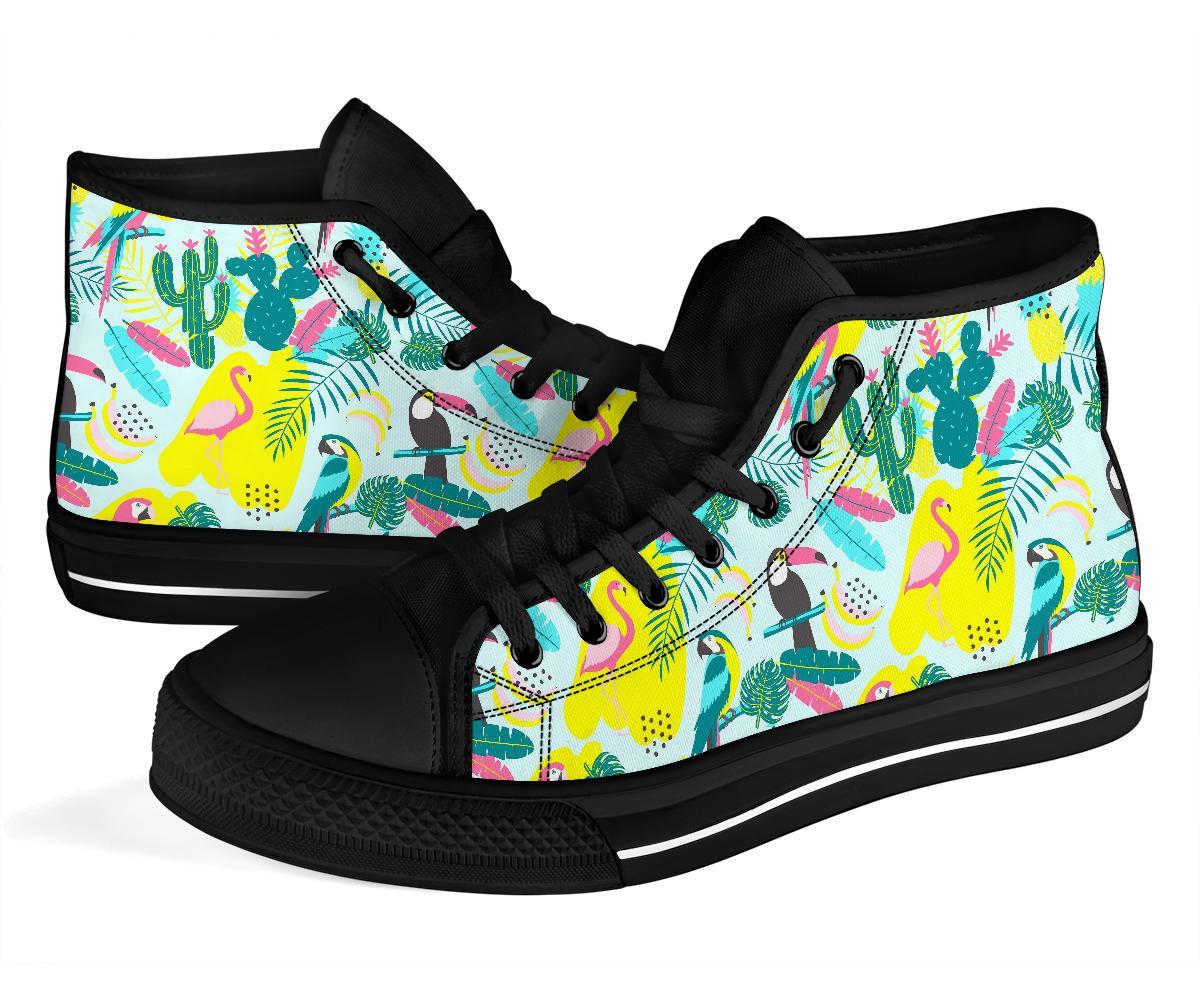 Pastal Parrot Bird Floral Pattern Print Men Women's High Top Shoes-grizzshop