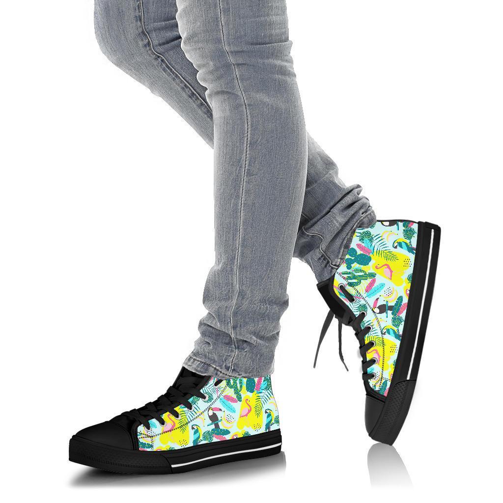 Pastal Parrot Bird Floral Pattern Print Men Women's High Top Shoes-grizzshop
