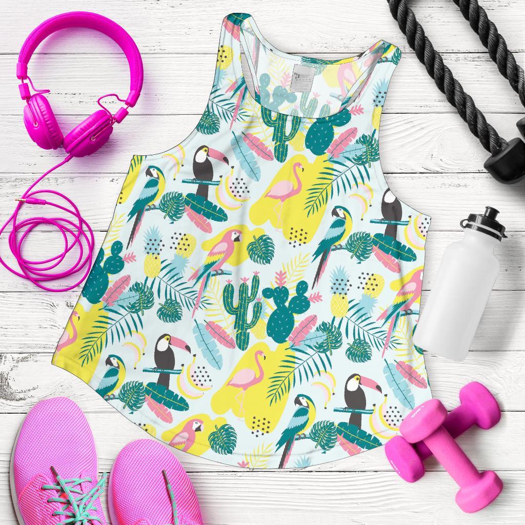 Pastal Parrot Bird Floral Pattern Print Racerback Tank Tops-grizzshop