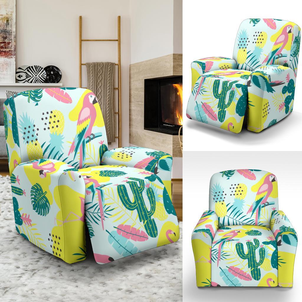 Pastal Parrot Bird Floral Pattern Print Recliner Cover-grizzshop