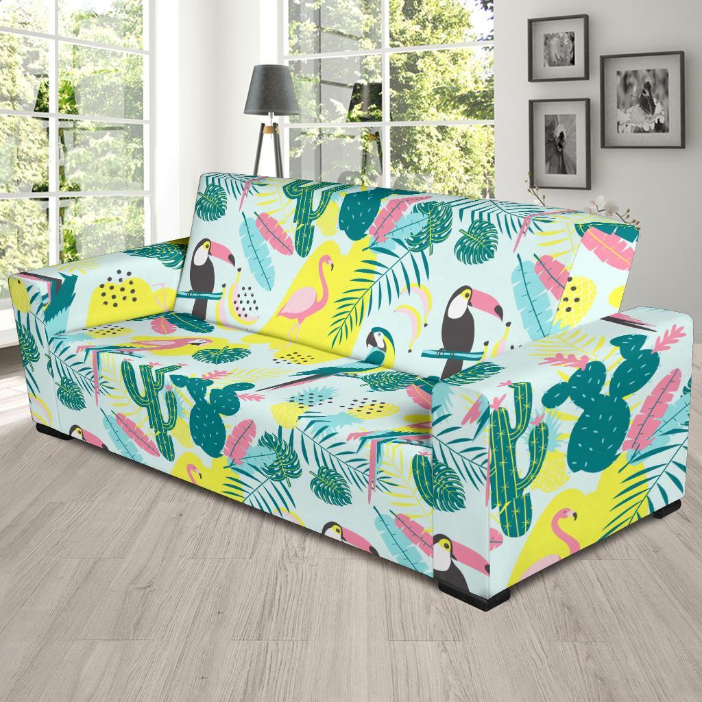 Pastal Parrot Bird Floral Pattern Print Sofa Covers-grizzshop