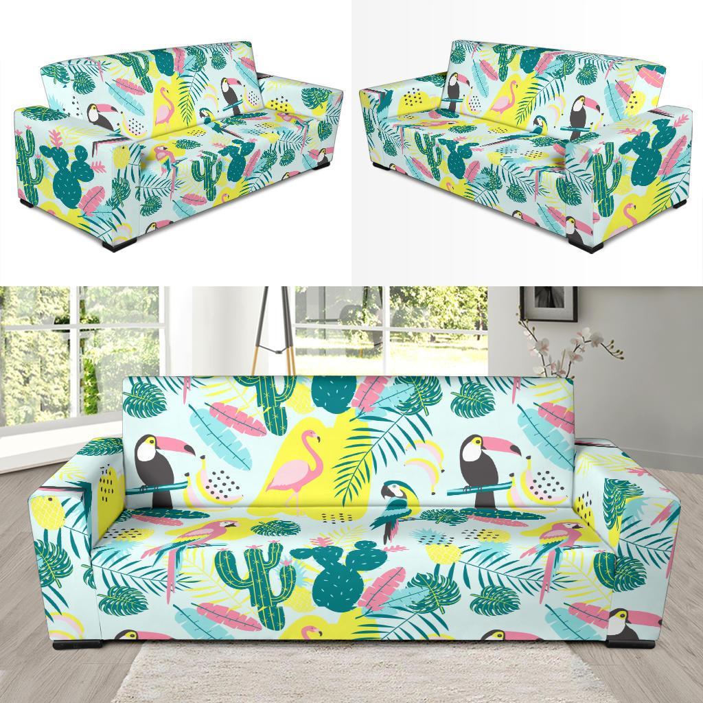 Pastal Parrot Bird Floral Pattern Print Sofa Covers-grizzshop