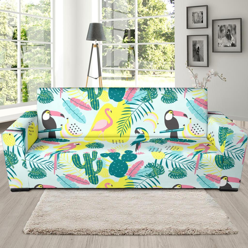 Pastal Parrot Bird Floral Pattern Print Sofa Covers-grizzshop