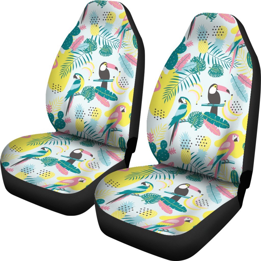 Pastal Parrot Bird Floral Pattern Print Universal Fit Car Seat Cover-grizzshop