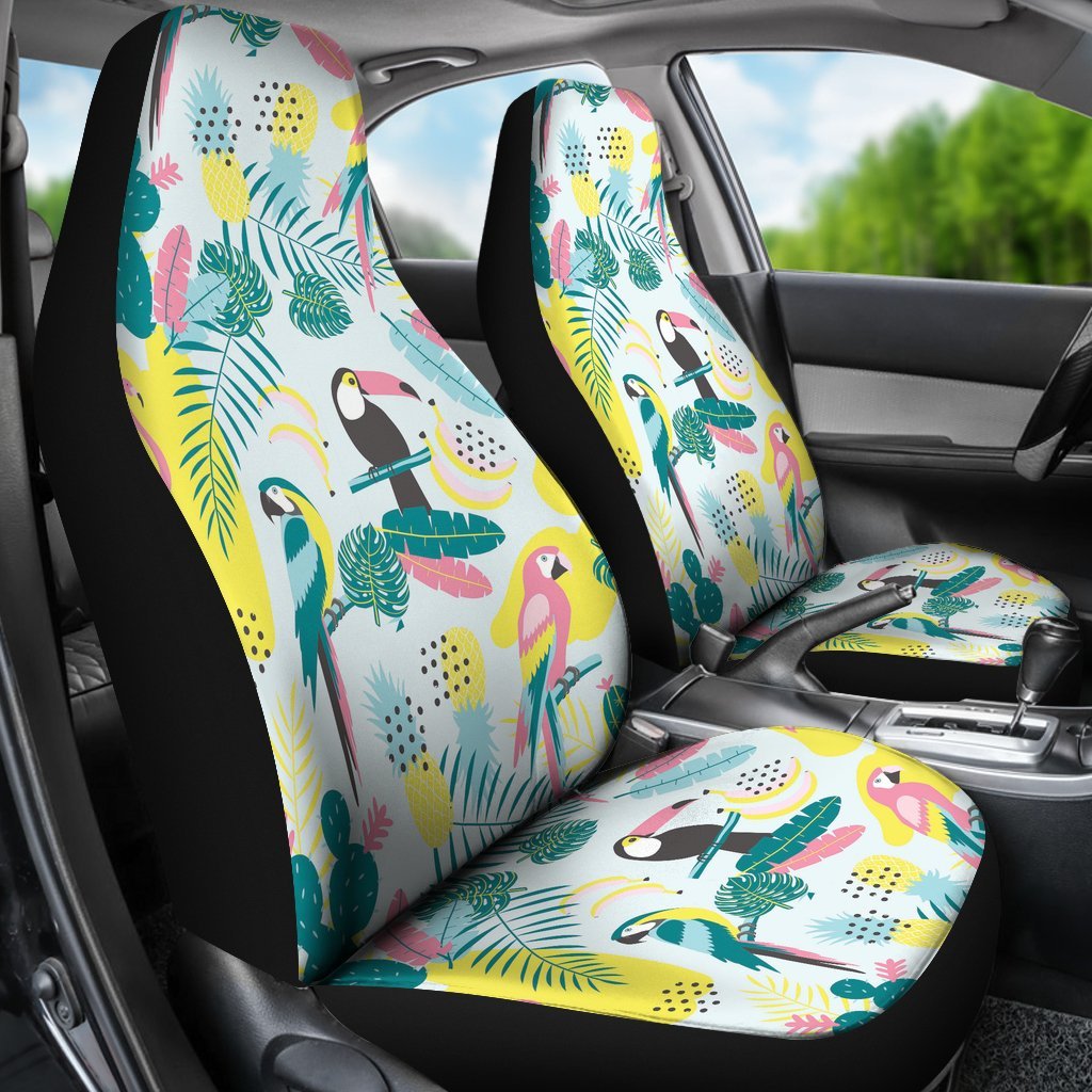 Pastal Parrot Bird Floral Pattern Print Universal Fit Car Seat Cover-grizzshop