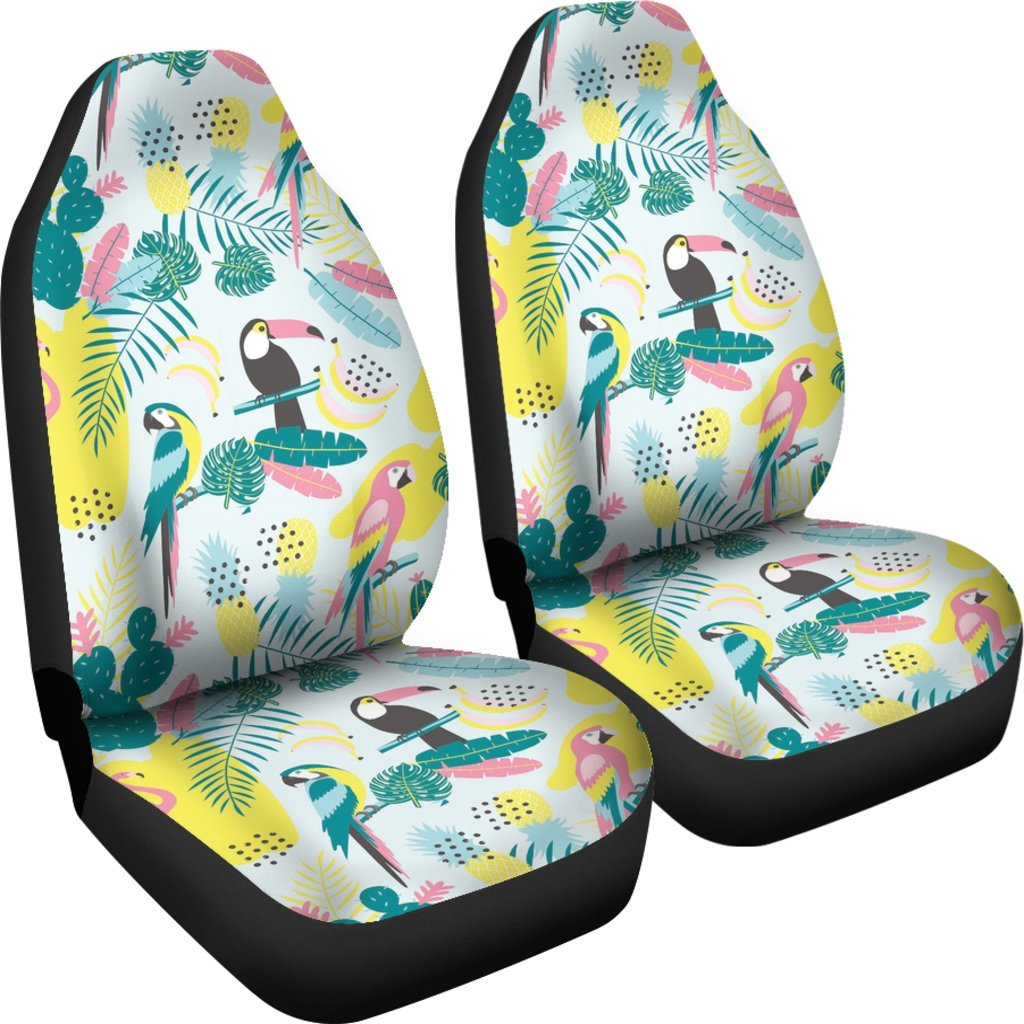 Pastal Parrot Bird Floral Pattern Print Universal Fit Car Seat Cover-grizzshop