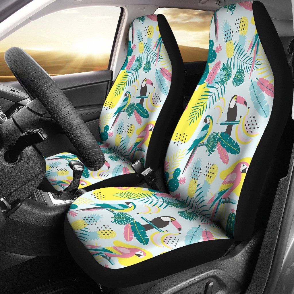 Pastal Parrot Bird Floral Pattern Print Universal Fit Car Seat Cover-grizzshop