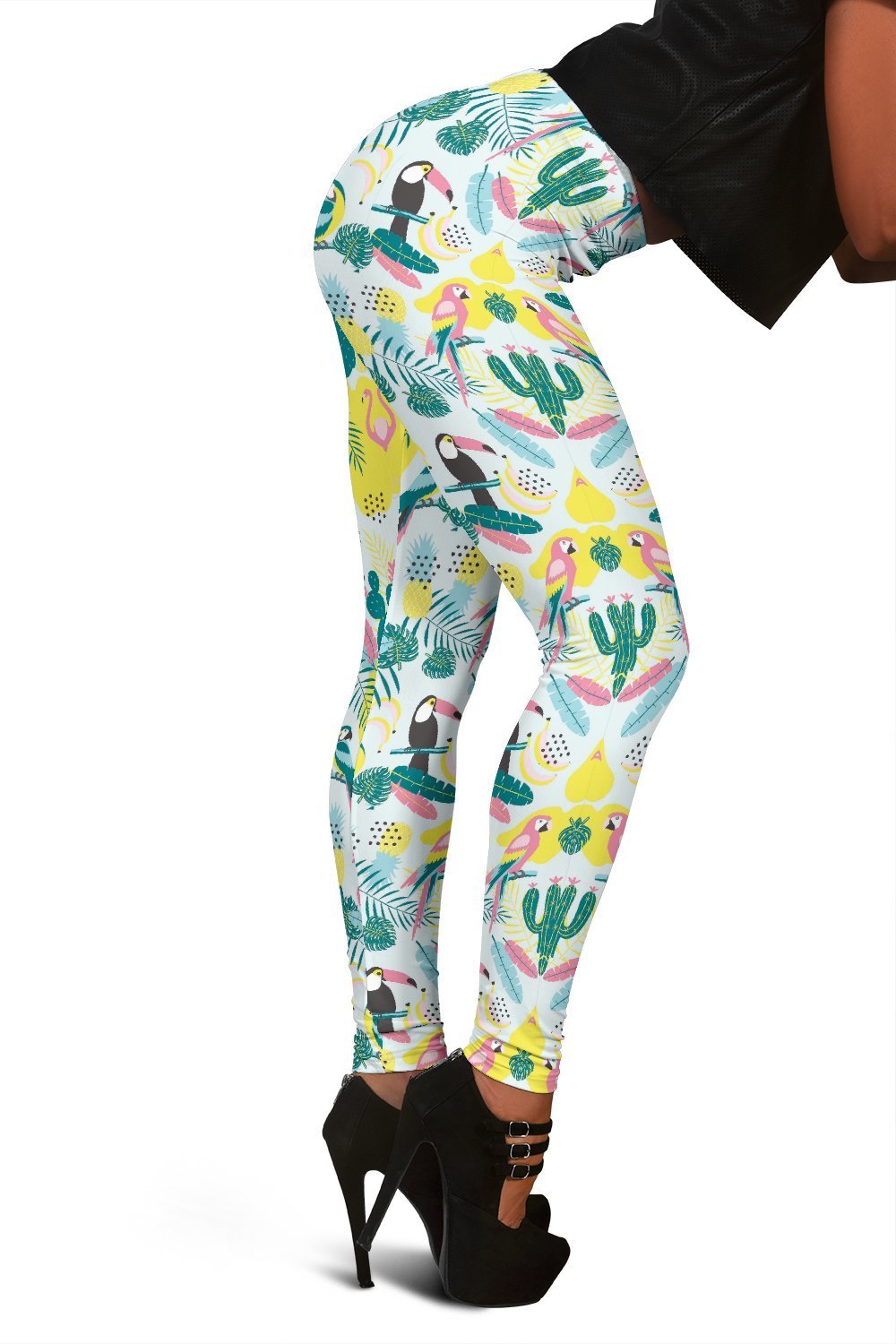 Pastal Parrot Bird Floral Pattern Print Women Leggings-grizzshop