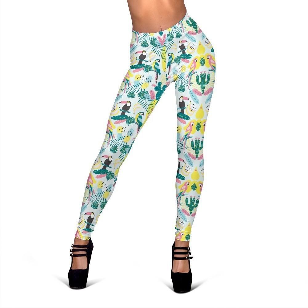 Pastal Parrot Bird Floral Pattern Print Women Leggings-grizzshop