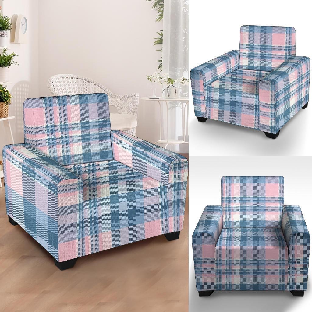 Pastel Blue And Pink Plaid Tartan Armchair Cover-grizzshop