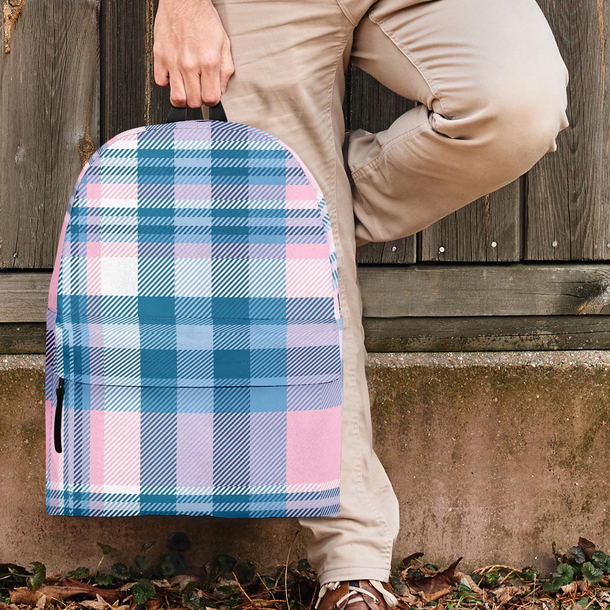 Pastel Blue And Pink Plaid Tartan Backpack-grizzshop