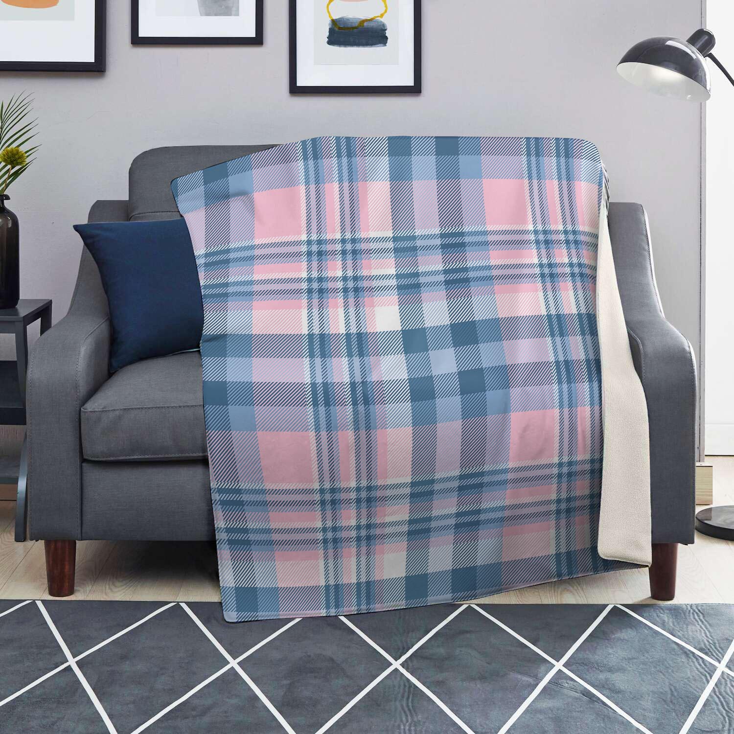 Pastel Blue And Pink Plaid Tartan Blanket-grizzshop