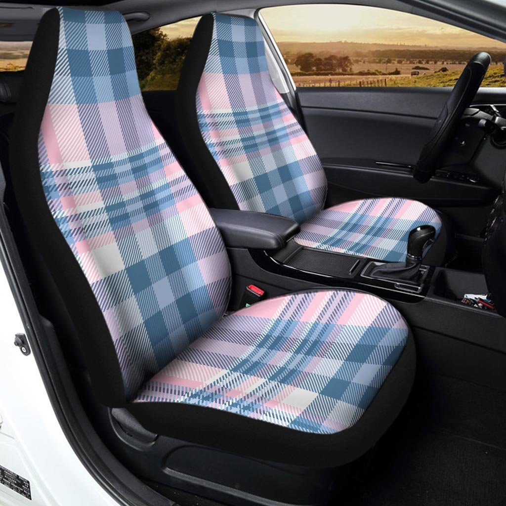 Pastel Blue And Pink Plaid Tartan Car Seat Covers-grizzshop