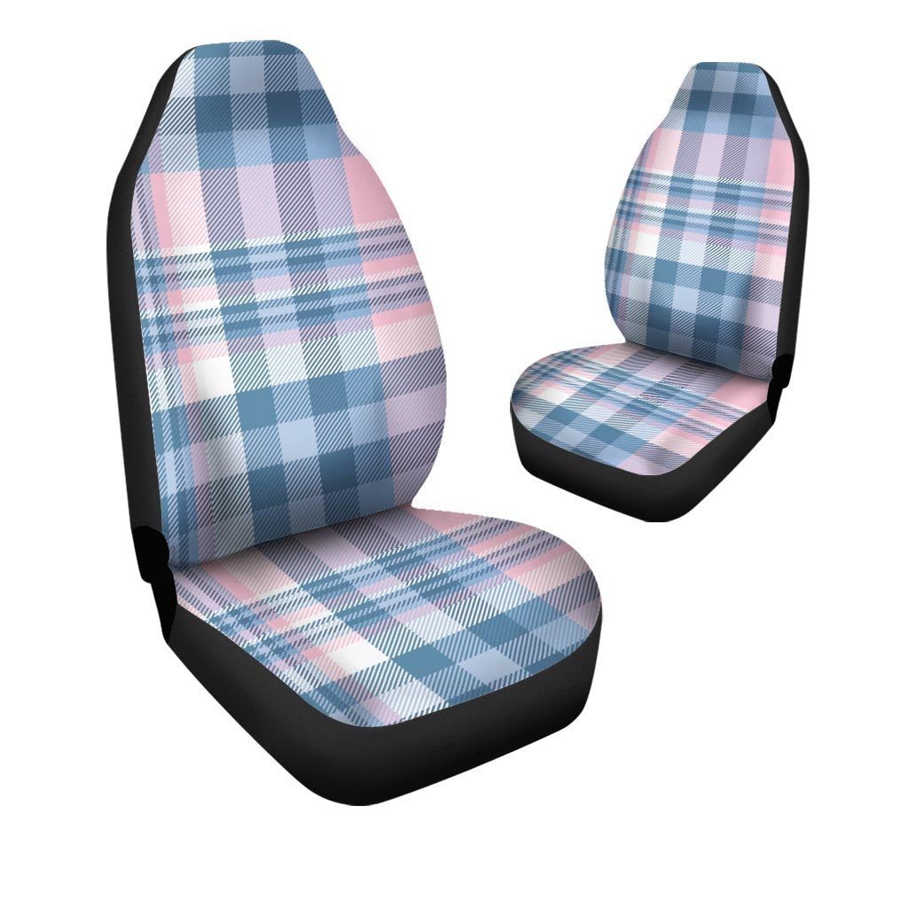 Pastel Blue And Pink Plaid Tartan Car Seat Covers-grizzshop