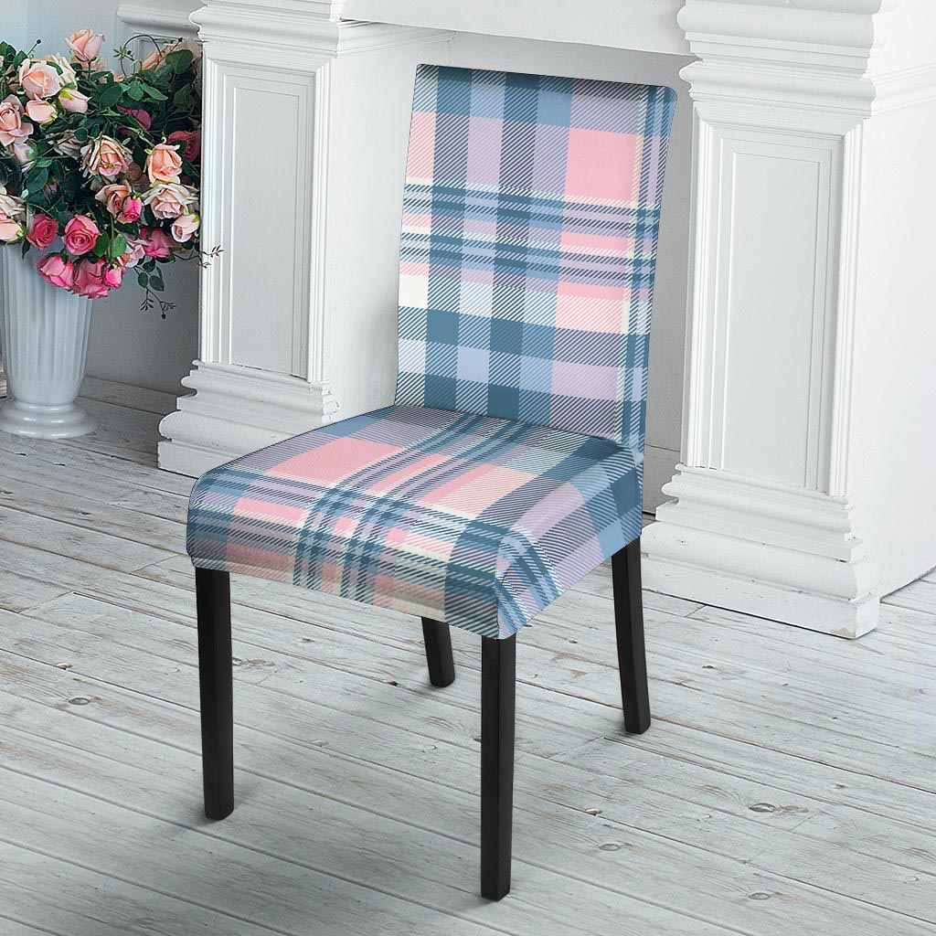 Pastel Blue And Pink Plaid Tartan Chair Cover-grizzshop