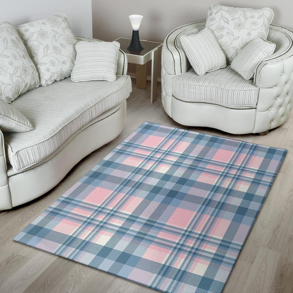 Pastel Blue And Pink Plaid Tartan Floor Mat-grizzshop