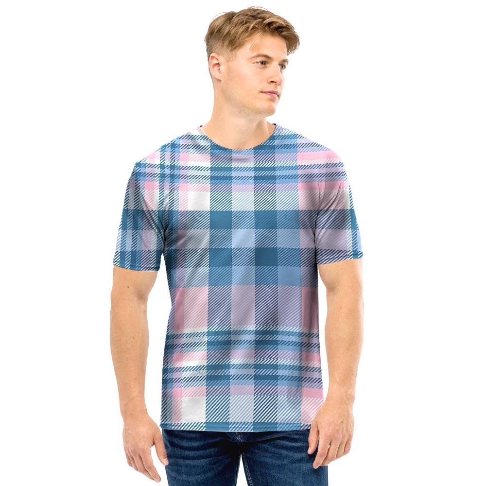 Pastel Blue And Pink Plaid Tartan Men T Shirt-grizzshop