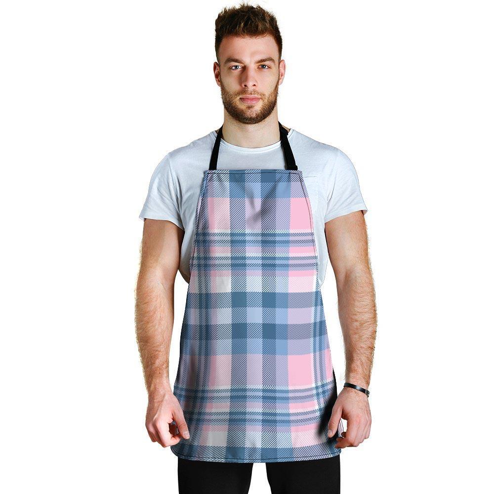 Pastel Blue And Pink Plaid Tartan Men's Apron-grizzshop