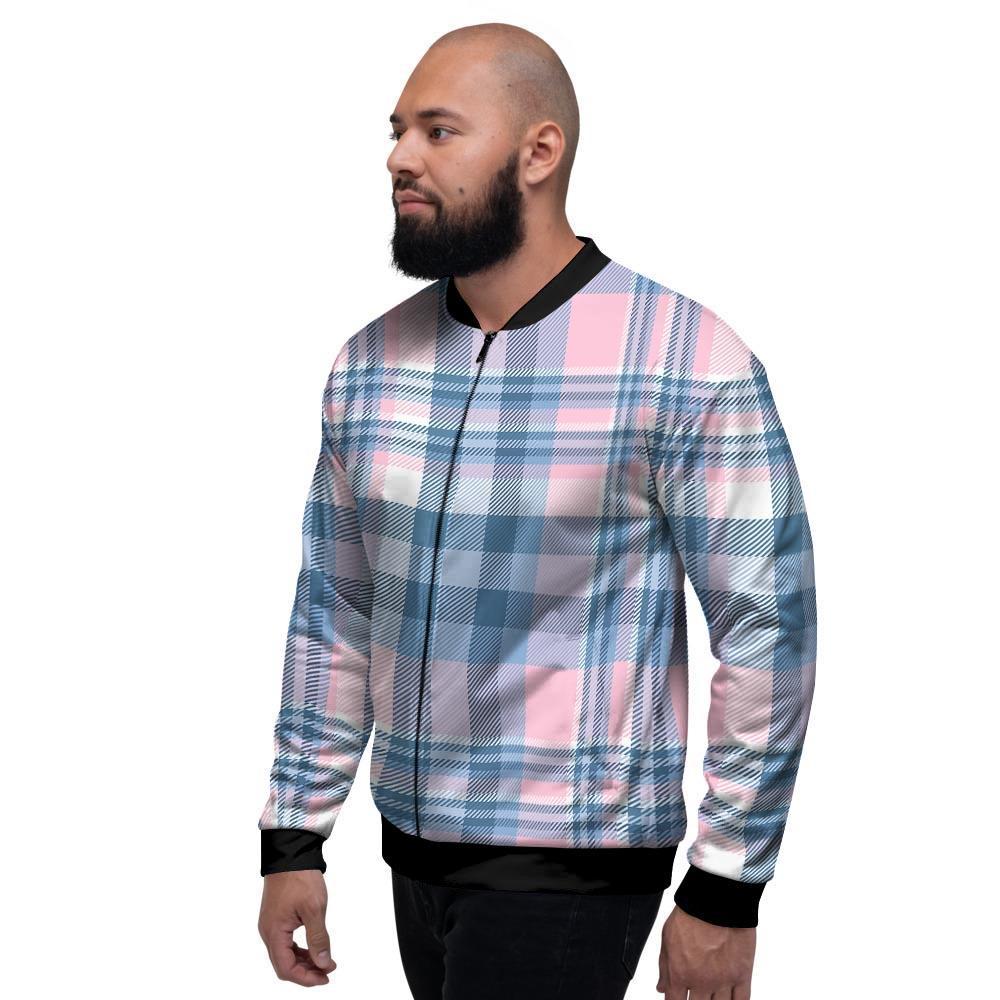 Pastel Blue And Pink Plaid Tartan Men's Bomber Jacket-grizzshop