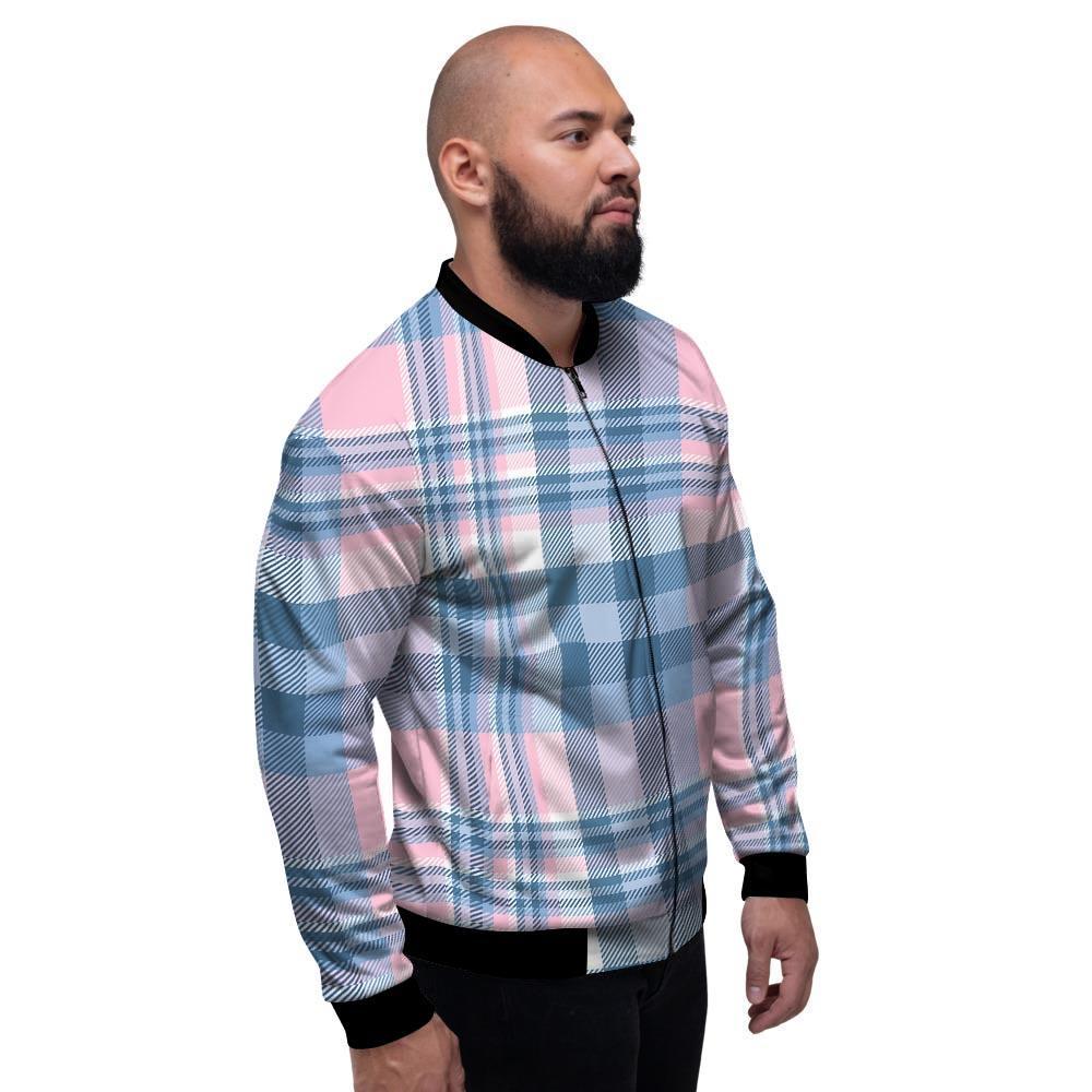 Pastel Blue And Pink Plaid Tartan Men's Bomber Jacket-grizzshop