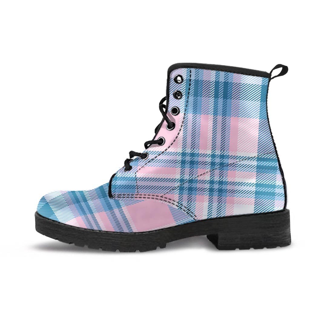 Pastel Blue And Pink Plaid Tartan Men's Boots-grizzshop