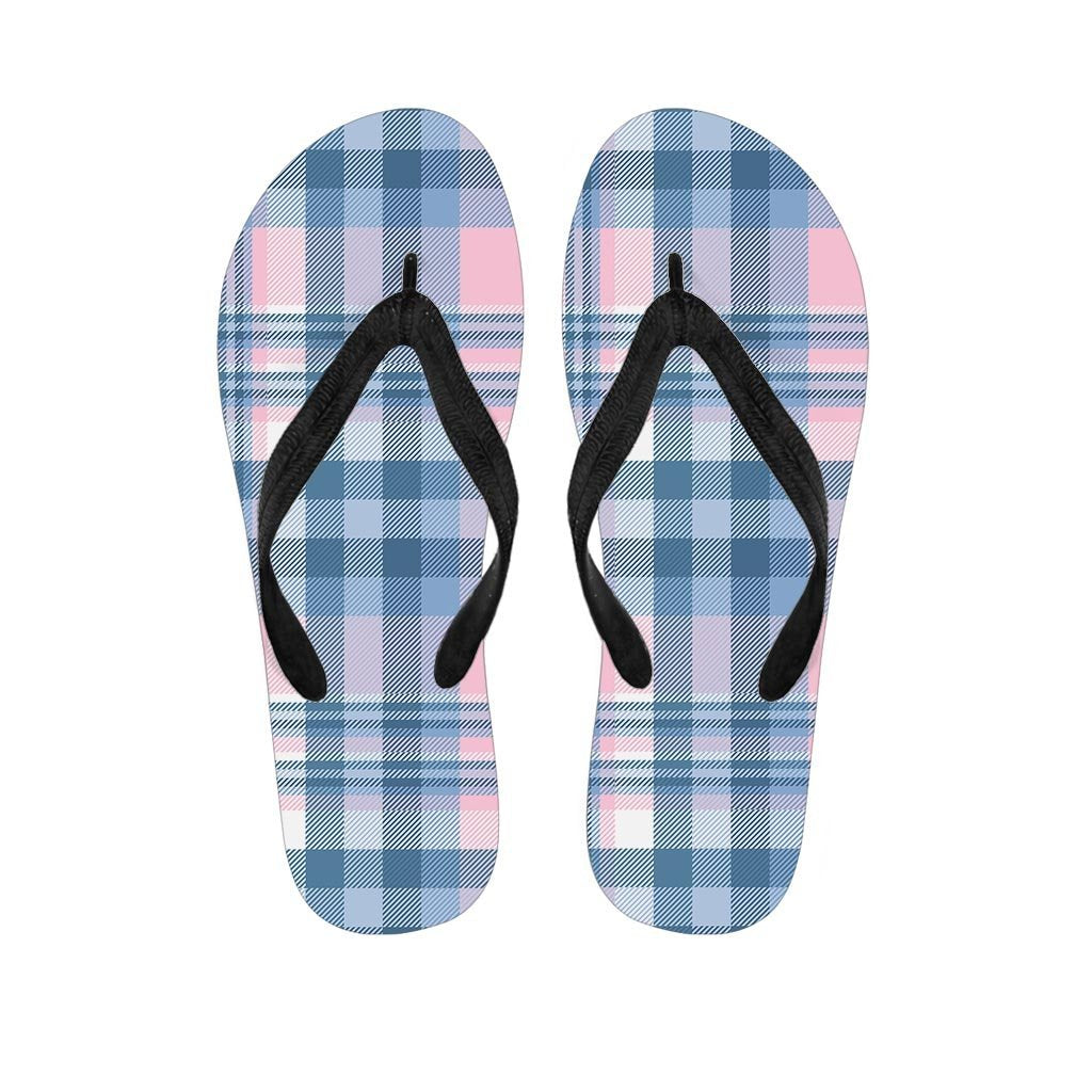 Pastel Blue And Pink Plaid Tartan Men's Flip Flops-grizzshop