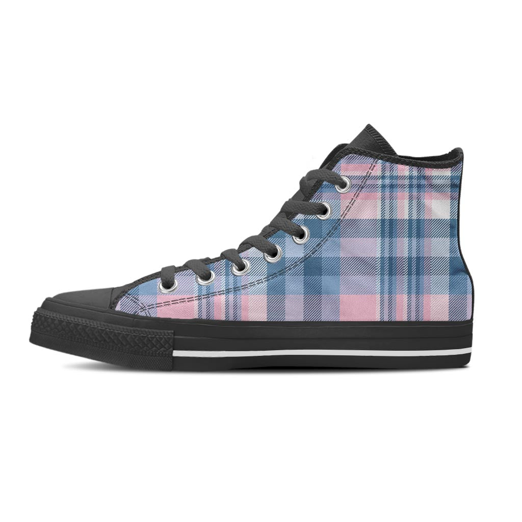 Pastel Blue And Pink Plaid Tartan Men's High Top Shoes-grizzshop