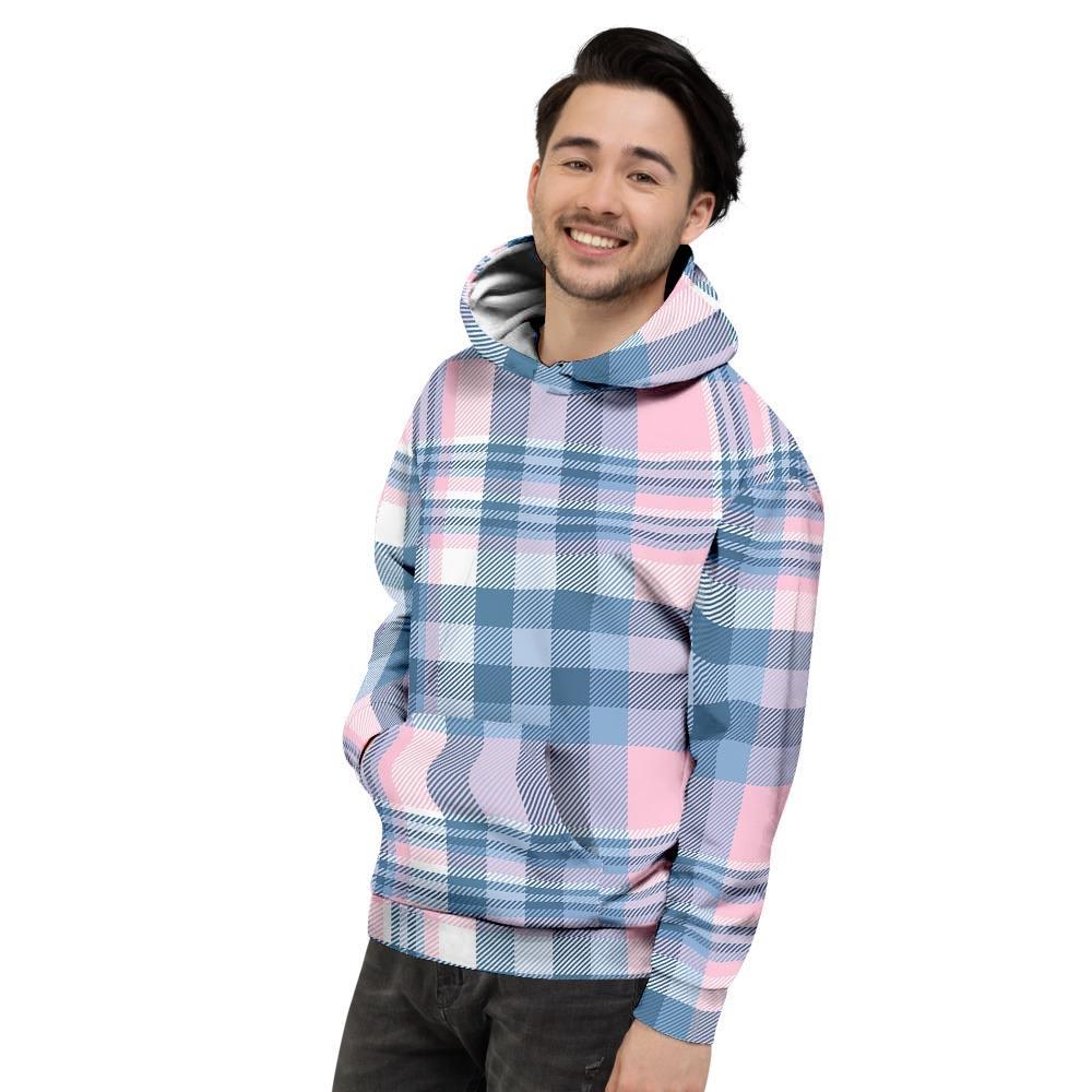 Pastel Blue And Pink Plaid Tartan Men's Hoodie-grizzshop