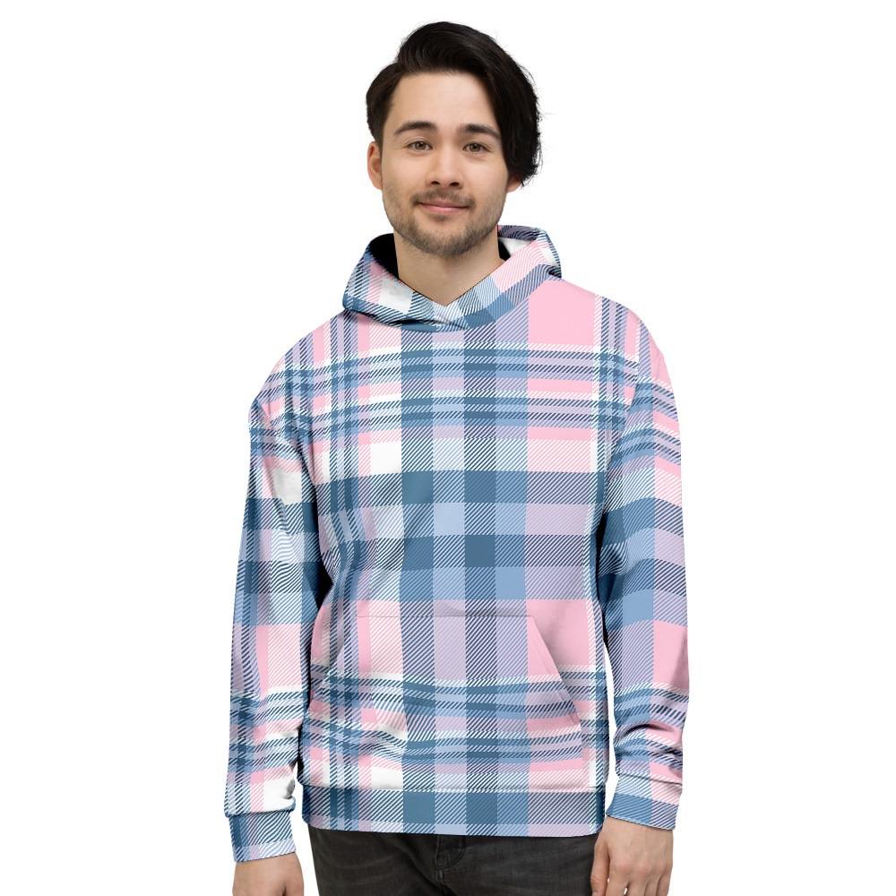 Pastel Blue And Pink Plaid Tartan Men's Hoodie-grizzshop