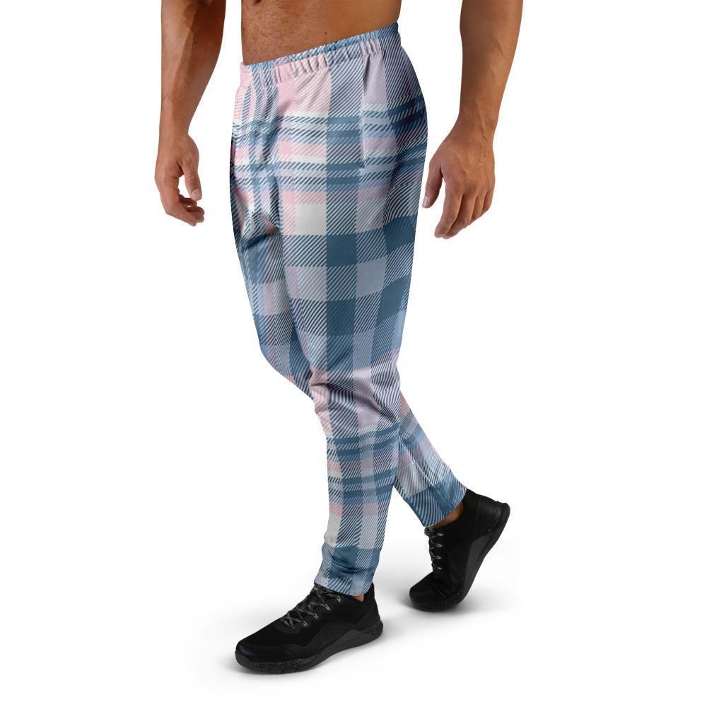 Pastel Blue And Pink Plaid Tartan Men's Joggers-grizzshop