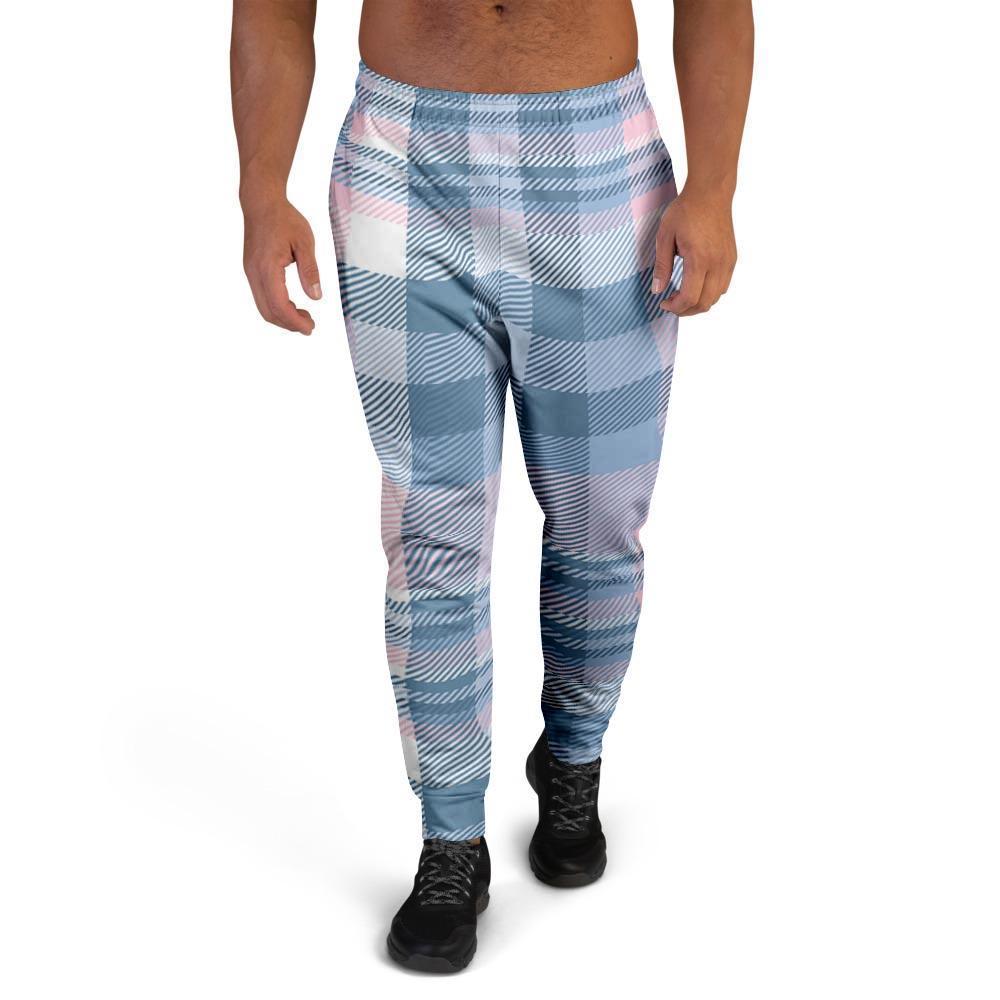 Pastel Blue And Pink Plaid Tartan Men's Joggers-grizzshop