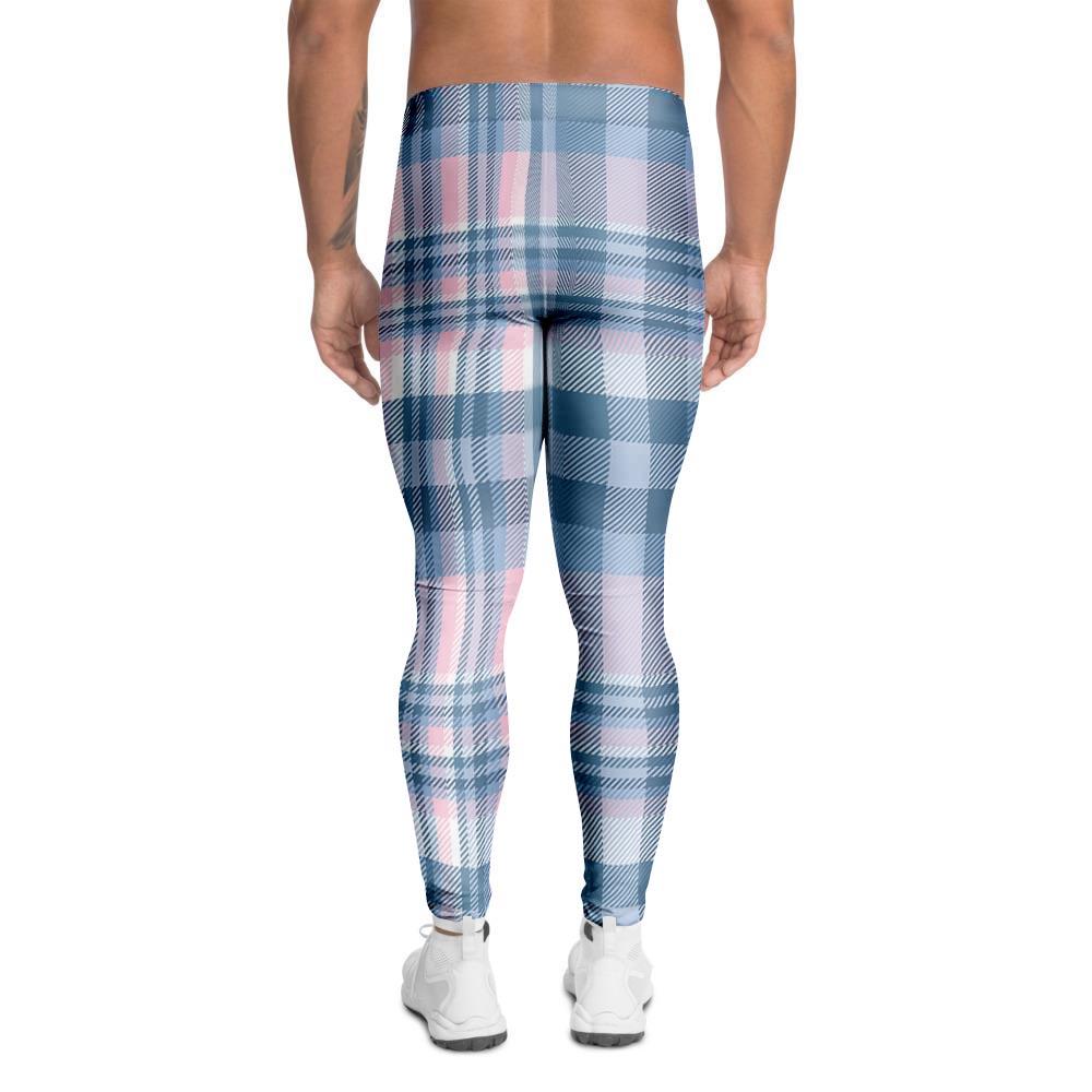 Pastel Blue And Pink Plaid Tartan Men's Leggings-grizzshop