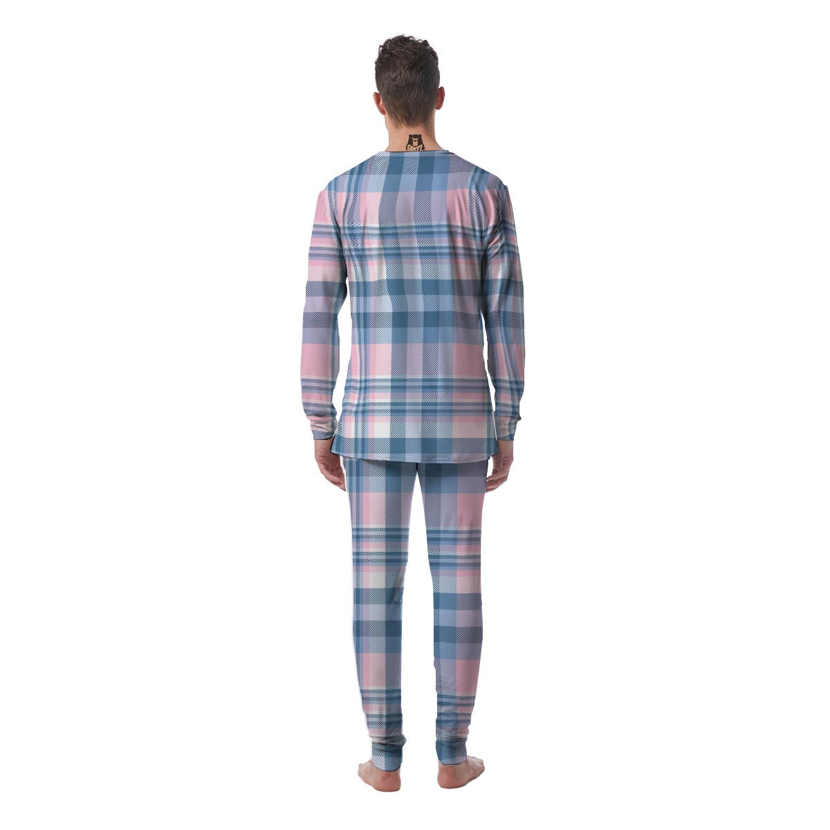 Pastel Blue And Pink Plaid Tartan Men's Pajamas-grizzshop