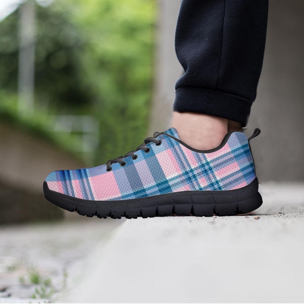 Pastel Blue And Pink Plaid Tartan Men's Sneakers-grizzshop