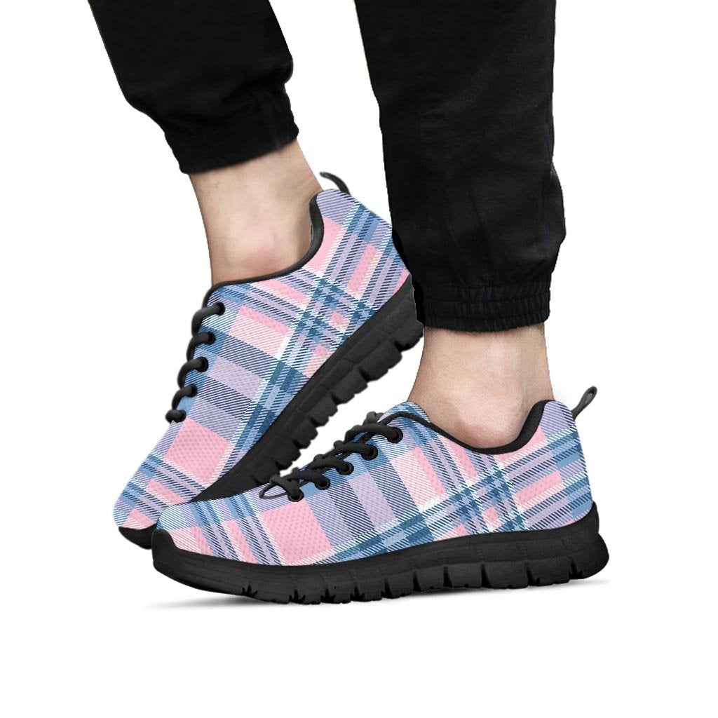 Pastel Blue And Pink Plaid Tartan Men's Sneakers-grizzshop