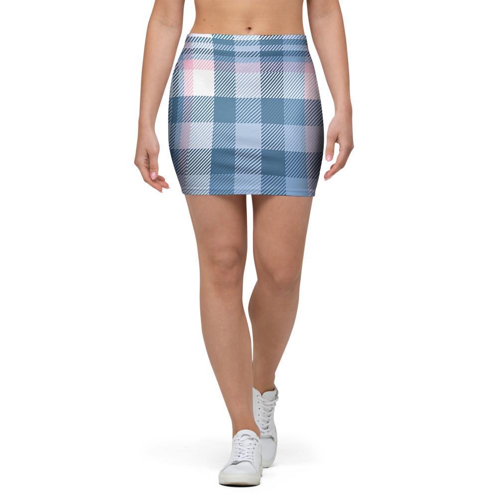 Pastel Blue And Pink Plaid Tartan Mini Skirt-grizzshop