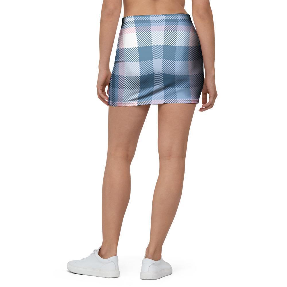 Pastel Blue And Pink Plaid Tartan Mini Skirt-grizzshop