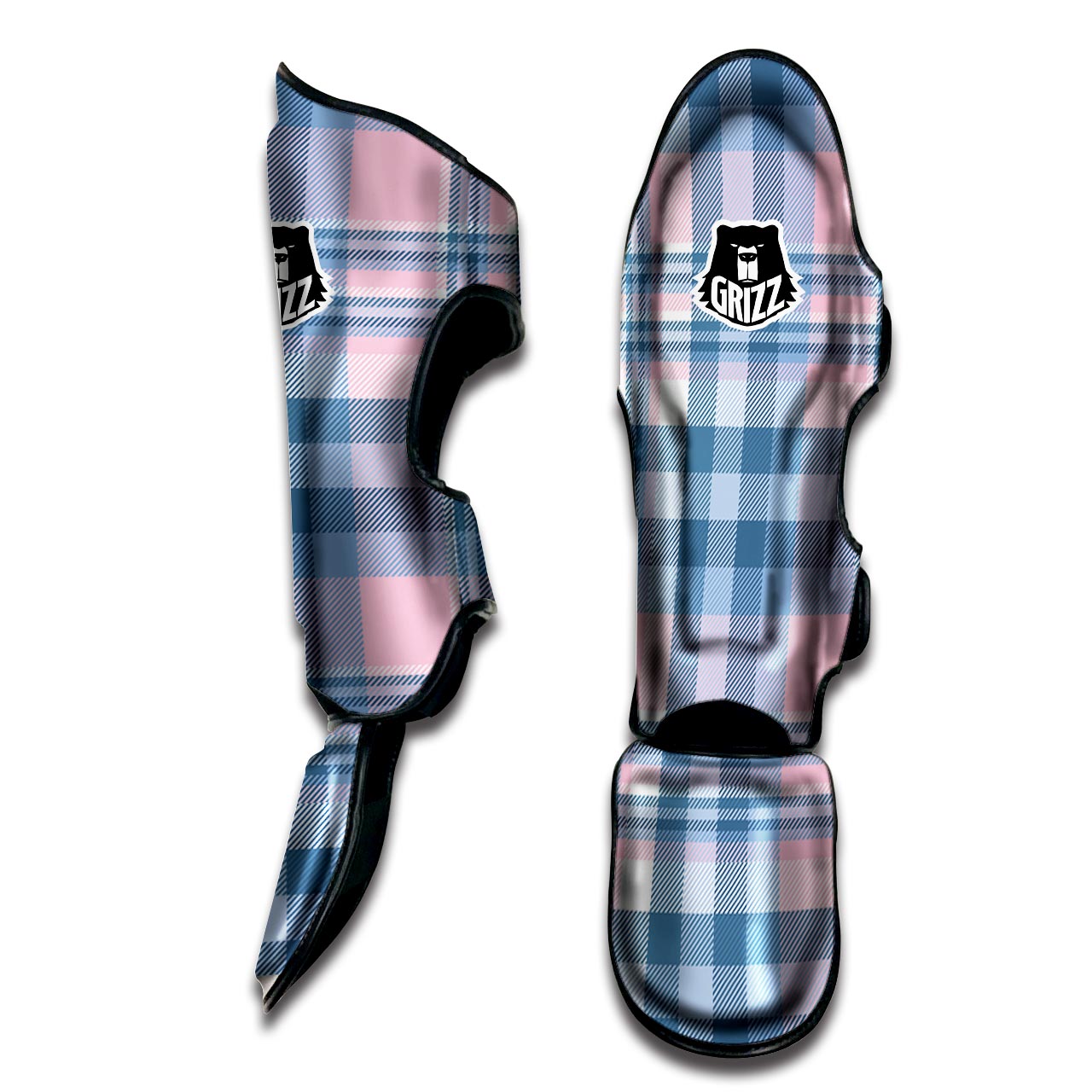 Pastel Blue And Pink Plaid Tartan Muay Thai Shin Guard-grizzshop