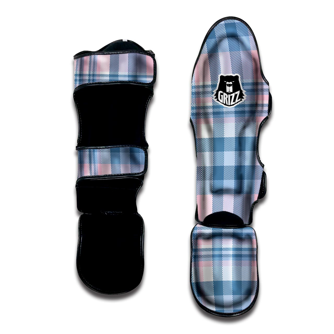 Pastel Blue And Pink Plaid Tartan Muay Thai Shin Guard-grizzshop