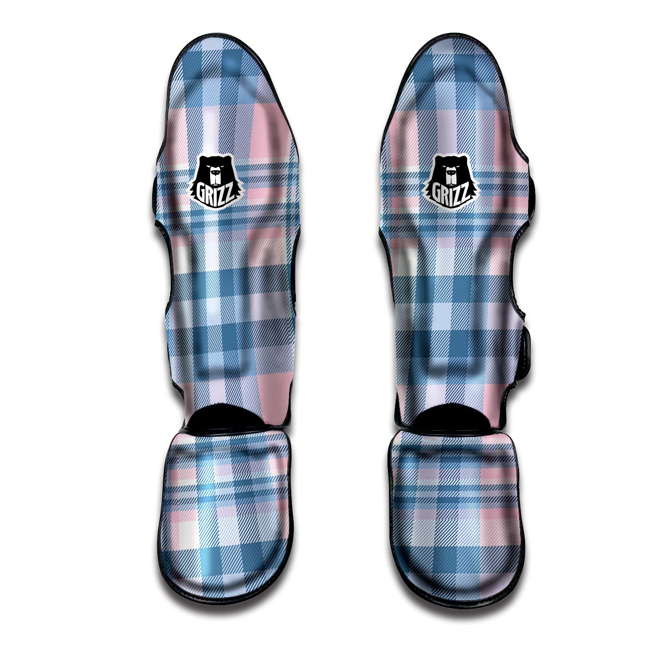 Pastel Blue And Pink Plaid Tartan Muay Thai Shin Guard-grizzshop