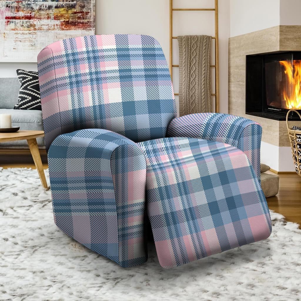 Pastel Blue And Pink Plaid Tartan Recliner Cover-grizzshop