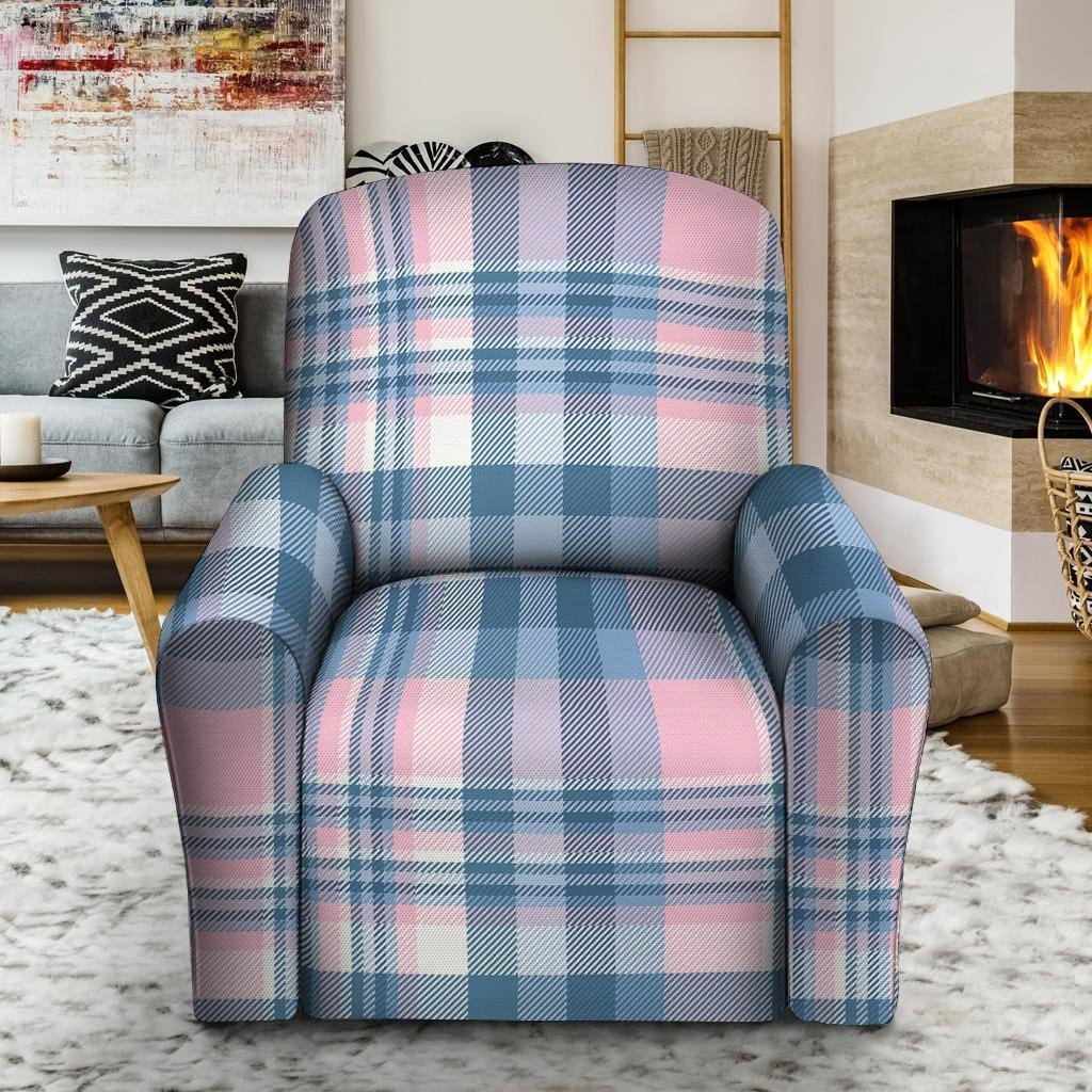 Pastel Blue And Pink Plaid Tartan Recliner Cover-grizzshop