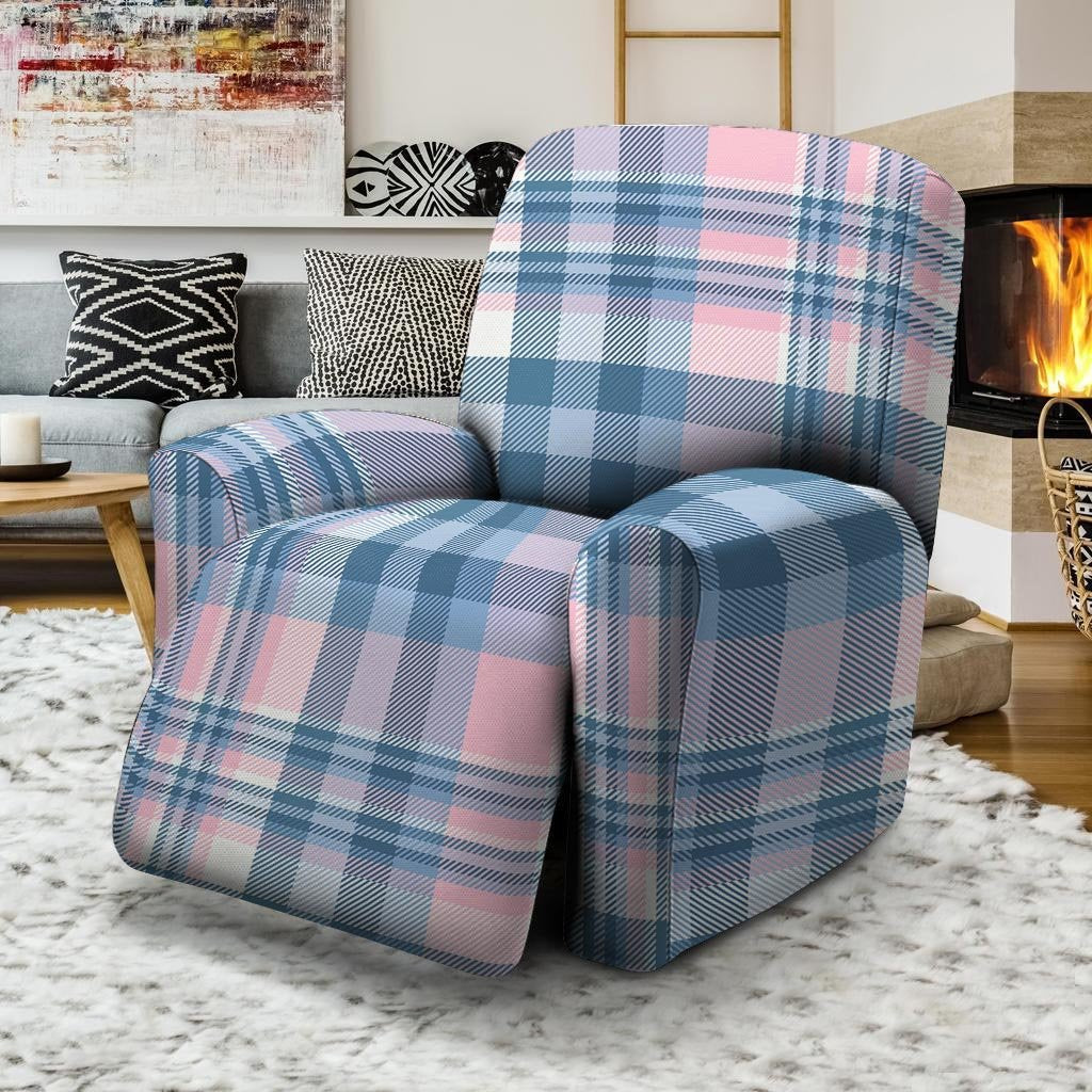 Pastel Blue And Pink Plaid Tartan Recliner Cover-grizzshop