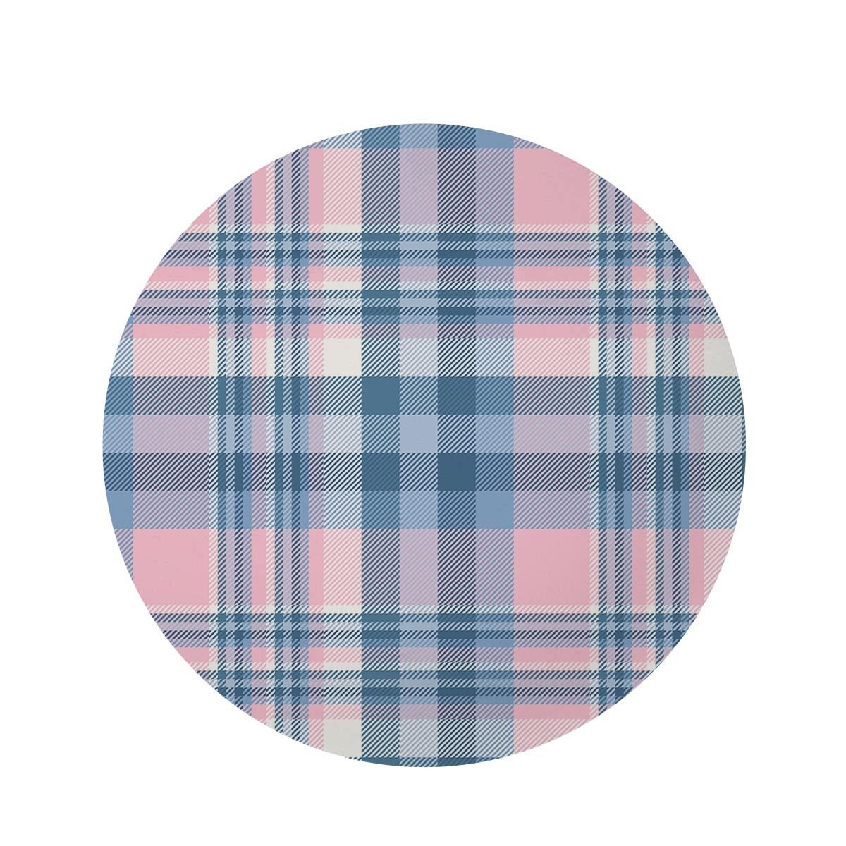 Pastel Blue And Pink Plaid Tartan Round Rug-grizzshop