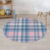 Pastel Blue And Pink Plaid Tartan Round Rug-grizzshop