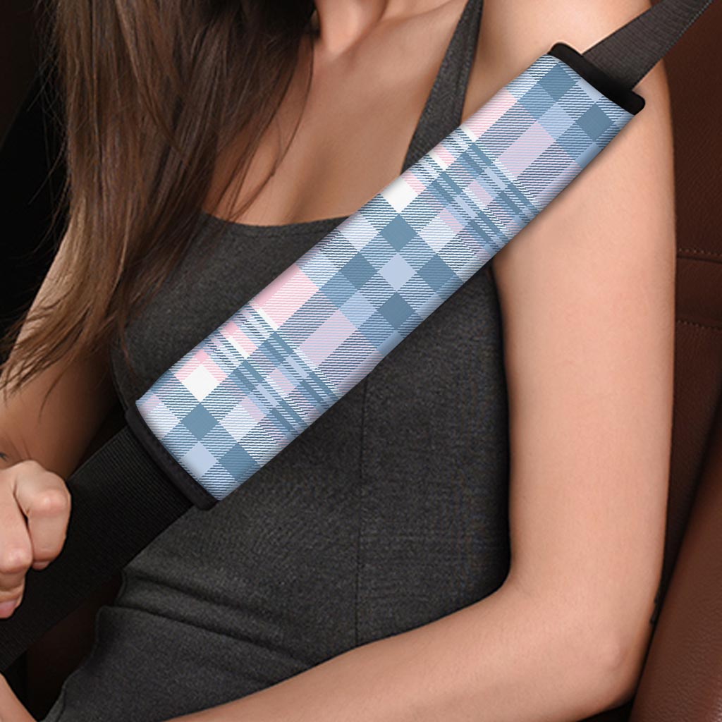 Pastel Blue And Pink Plaid Tartan Seat Belt Cover-grizzshop