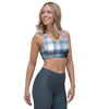 Pastel Blue And Pink Plaid Tartan Sports Bra-grizzshop