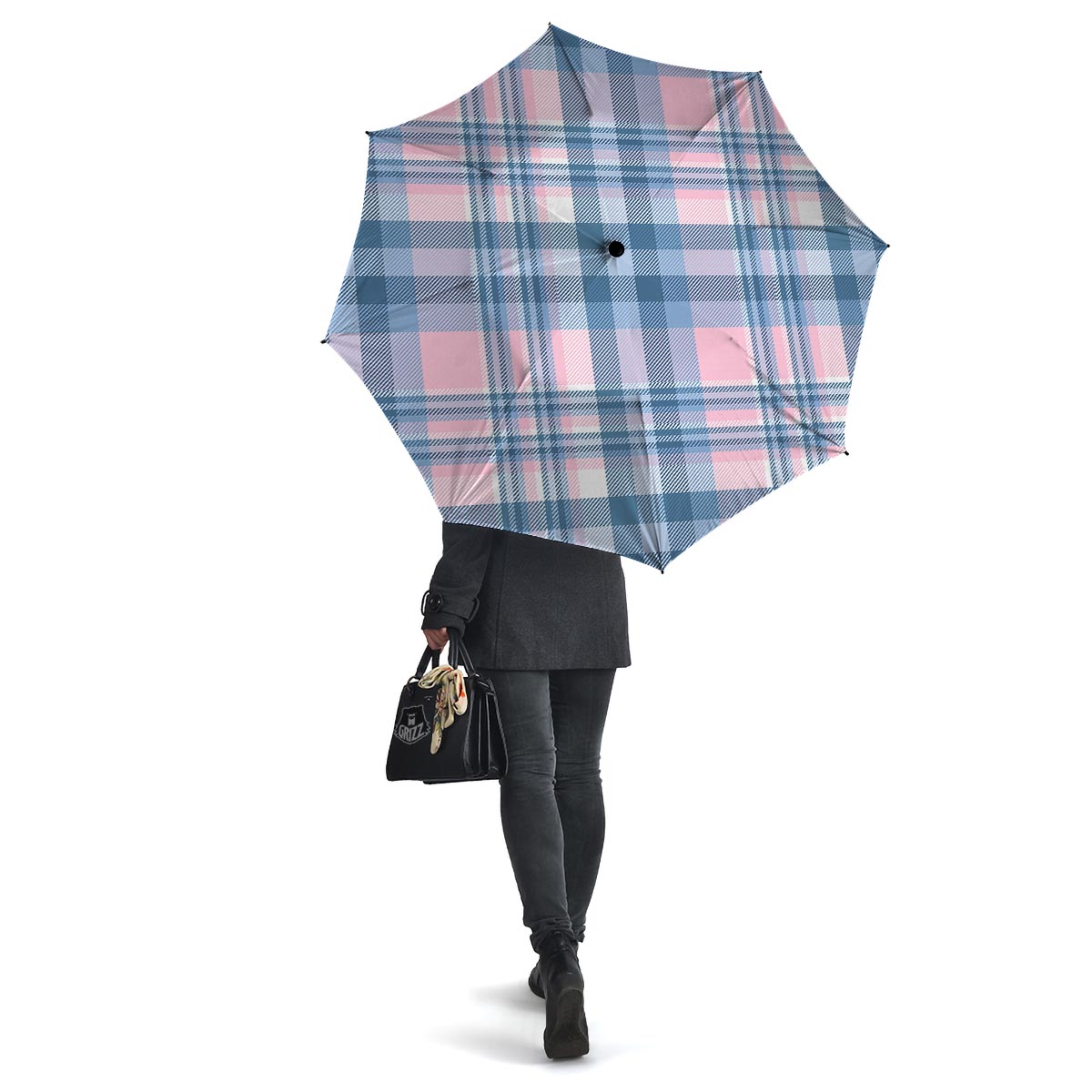 Pastel Blue And Pink Plaid Tartan Umbrella-grizzshop